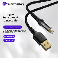 60W Pd Fast Charging 1M Type-C Data Cable Fully Transparent Smart Power-Off Luminous Charging Featur