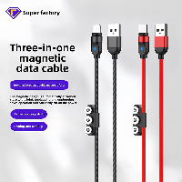 Creative Three-in-One Mobile Phone Data Cable 3A Fast Charging Rotating Magnetic Multi-Function Brai