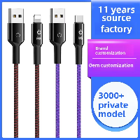 Custom 3A Fast Charging Type C Cable Zinc Alloy Smart Power-Off Glowing Nylon Compatible Android for