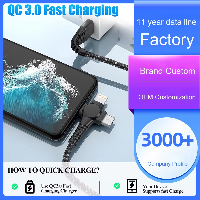 Wholesale 20W Fast Charging 3-in-1 Data Cable Multifunctional Charging Cable Earphone Compatible for
