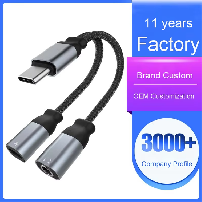 2-in-1 Type-C to 3.5mm Audio Adapter Cable Compatible Charging and Listening Earphones One-to-Two Sp