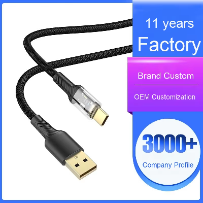 New Private Model Super 3A Nylon Braided Luminous Charging Cable Fast Transparent Data Mechanical He