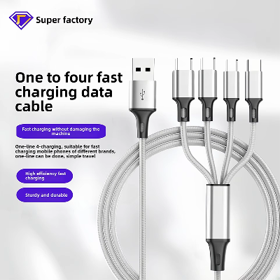One-to-Four 3A Fast Charging Multi-Function Data Cable for Apple Type for Mobile Phones PVC Jacket 0