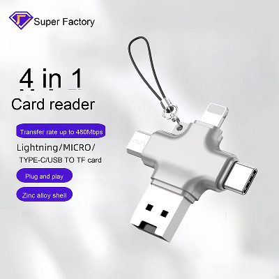 OTG Phone Adapter 4-in-1 Multi-Function Type-C Converter USB External U Disk Compatible with for App