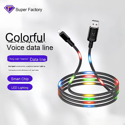 USB Luminous Voice-Activated Fast Charging Data Cable for Huawei for Apple Android Mobile Phones 2m 