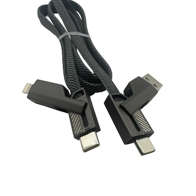 Customized 1M 3A Fast Charging 4-in-1 Flat Metal Case USB Android Power Bank Type-C Connector Nylon