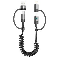 ST320 4 in 1 Coiled Display Data Cable 60W Type-C to Type-C /30W Type-C to Lightning