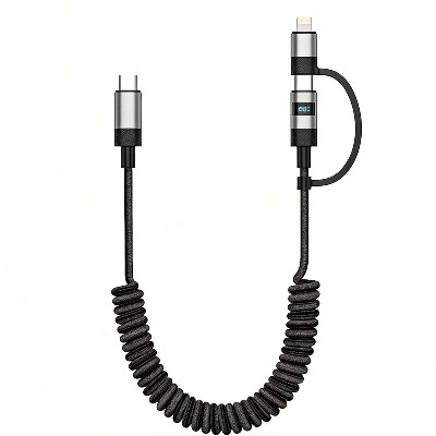 ST320 2 in 1 Coiled Display Data Cable 60W Type-C to Type-C /30W Type-C to Lightning