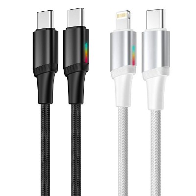 ST303 Colorful changing lights charging cable 60W Type-C to Type-C /30W Type-C to Lightning