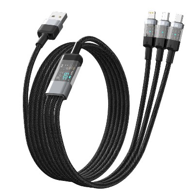 ST262 Digital display 3 in 1 data cable USB A to Type-C 18W/ USB A to Lightning 12W/ USB A to Micro 